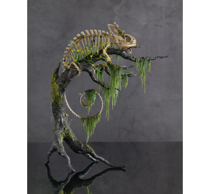 Handmade Statue of chameleon skeleton made of air clay