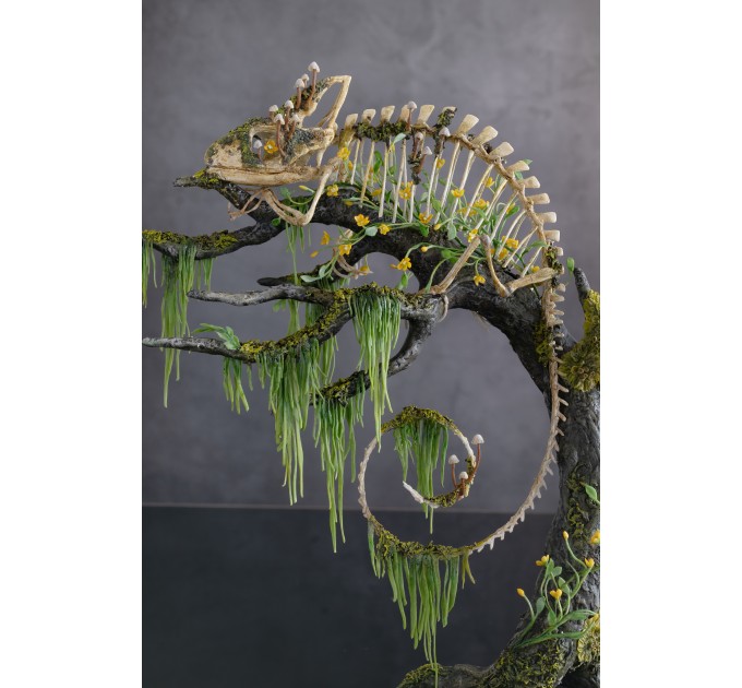 Handmade Statue of chameleon skeleton made of air clay