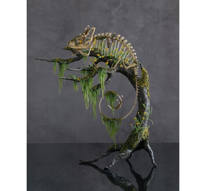 Handmade Statue of chameleon skeleton made of air clay