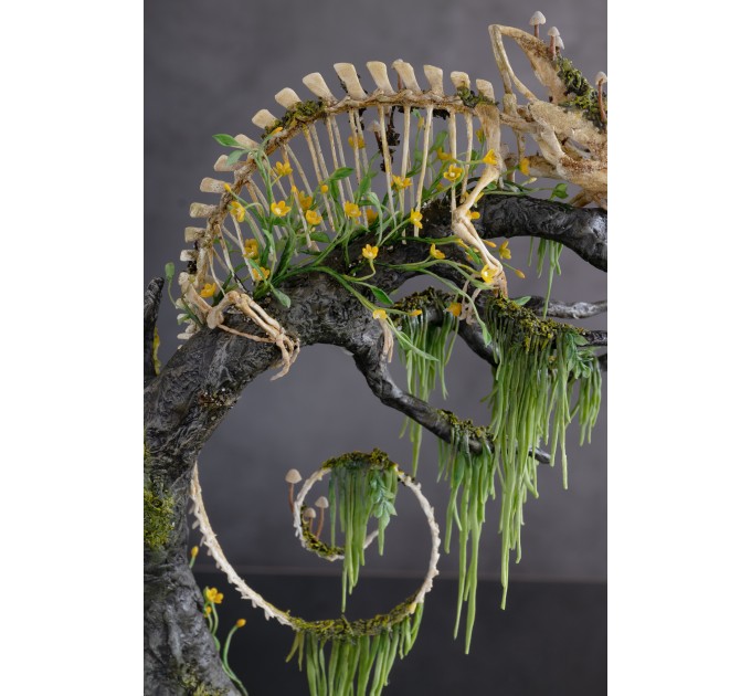 Handmade Statue of chameleon skeleton made of air clay