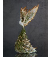 Handmade White Phoenix Statue bird made of air clay. Fantasy OOAK