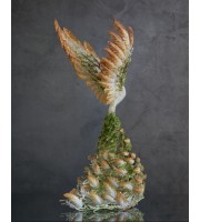 Handmade White Phoenix Statue bird made of air clay. Fantasy OOAK