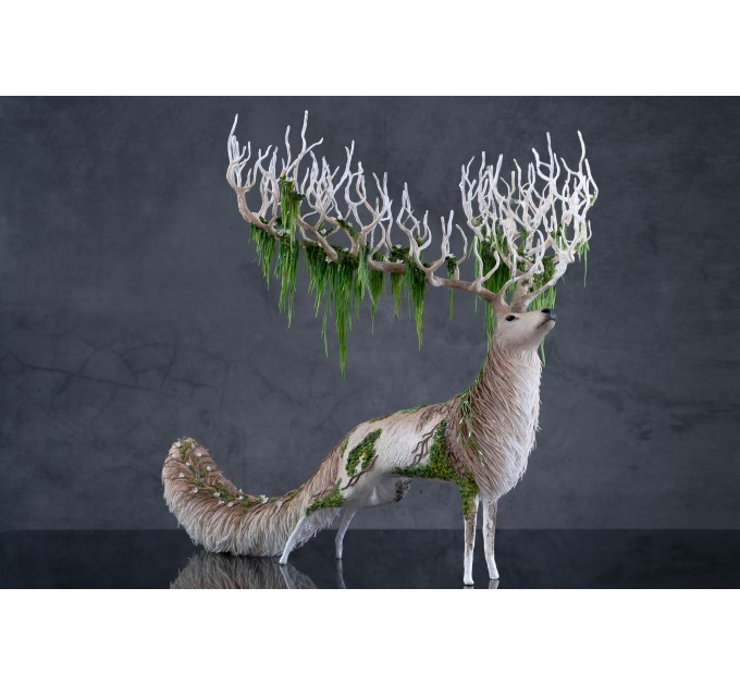 Handmade White stag statue, handmade One-of-a-kind 