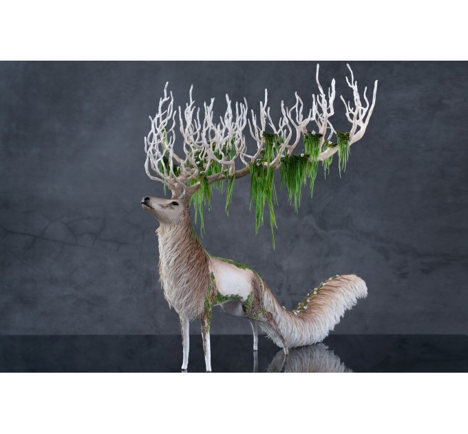 Handmade White stag statue, handmade One-of-a-kind 