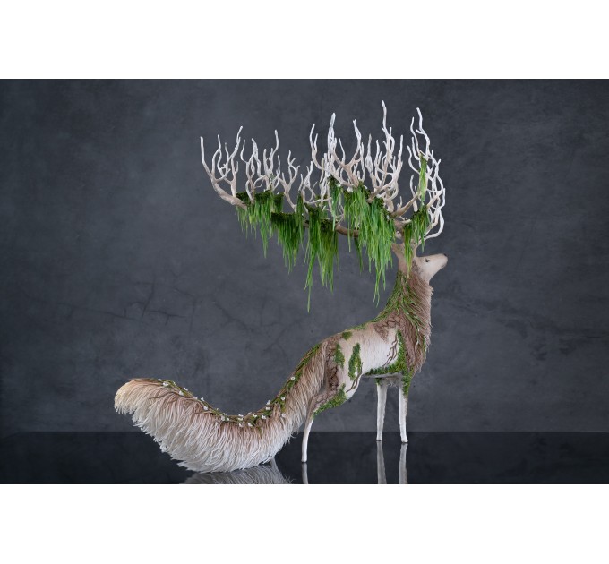 Handmade White stag statue, handmade One-of-a-kind 