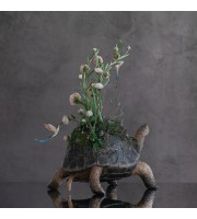Handmade Turtle statue with flowers peony and hummingbirds figurines