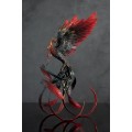 Handmade Phoenix Statue bird made of air clay. Black and red bird