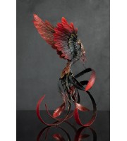 Handmade Phoenix Statue bird made of air clay. Black and red bird