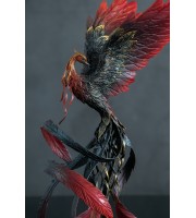 Handmade Phoenix Statue bird made of air clay. Black and red bird