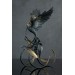 Handmade Phoenix Statue bird made of air clay. Black and gold bird