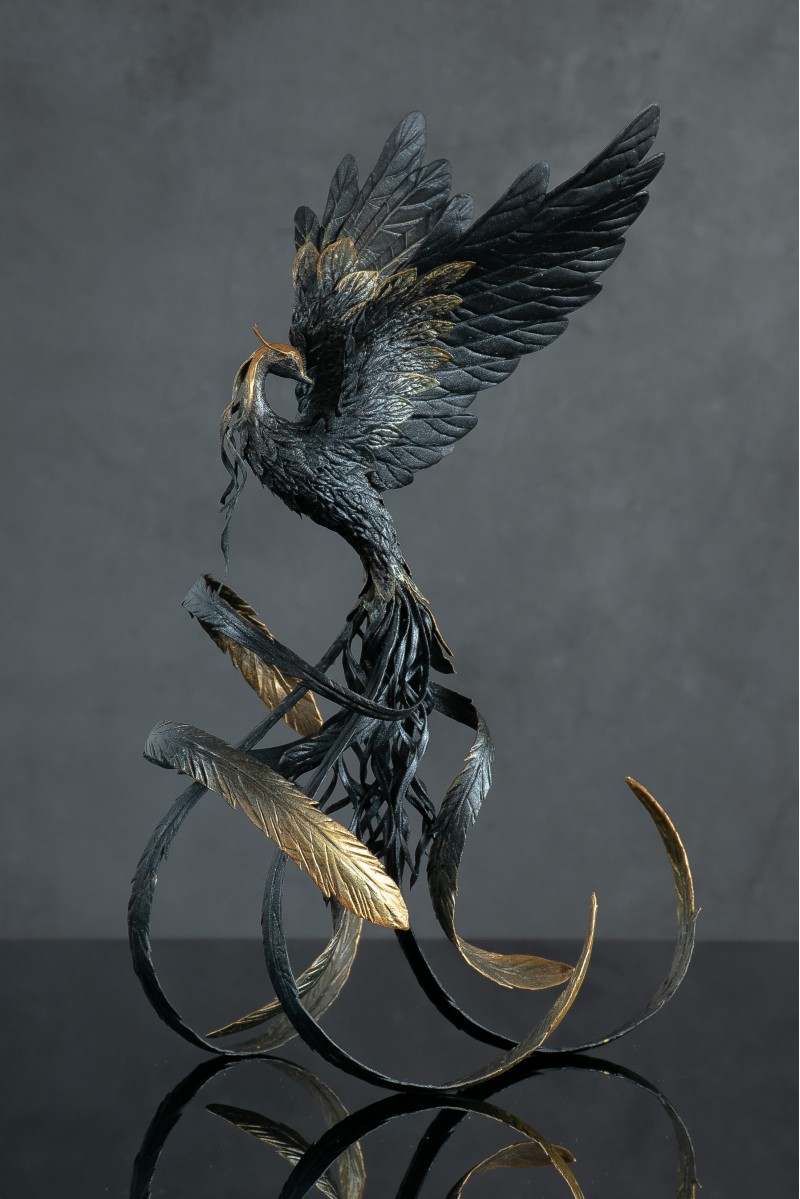 Black phoenix statue bird by handmade 