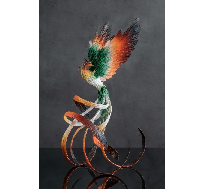 Handmade Phoenix Statue bird made of air clay. Fire bird