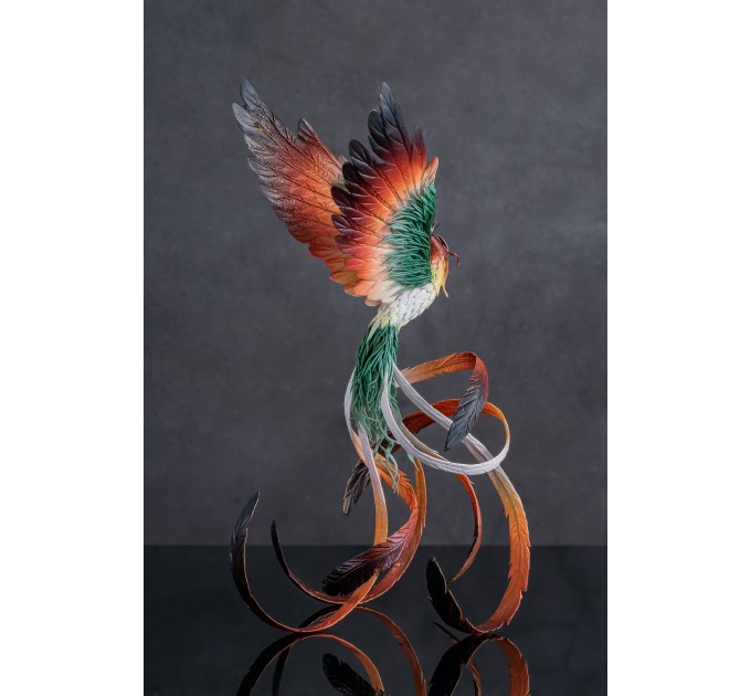 Handmade Phoenix Statue bird made of air clay. Fire bird