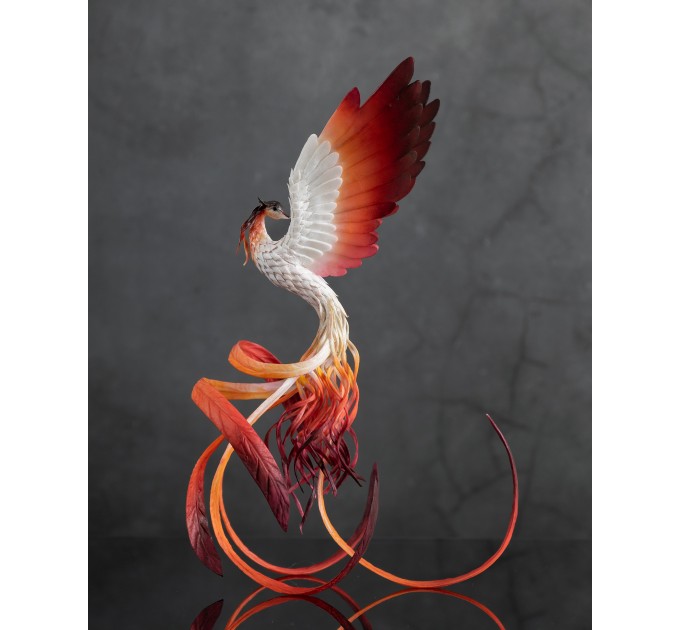 Handmade Phoenix Statue bird made of air clay. Fire bird