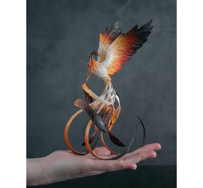 Handmade Phoenix Statue bird made of air clay. Fire bird