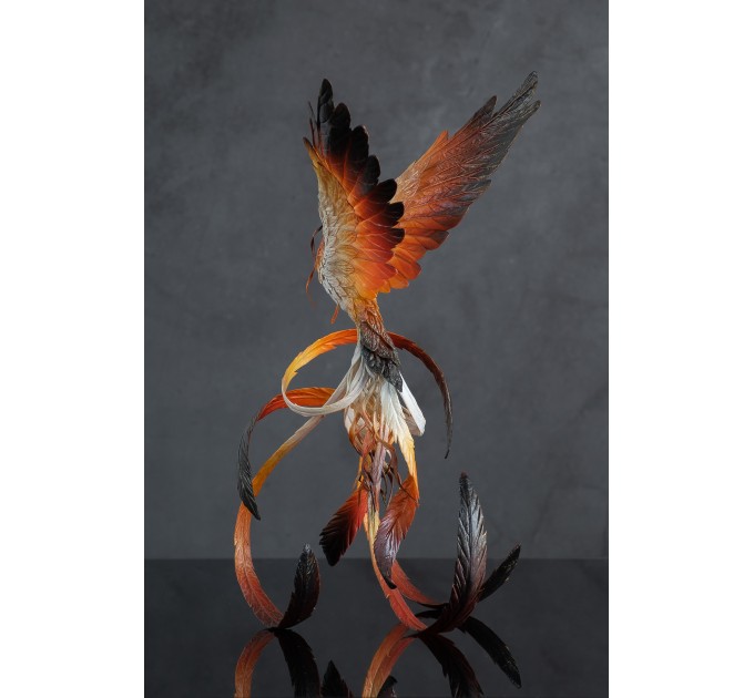 Handmade Phoenix Statue bird made of air clay. Fire bird