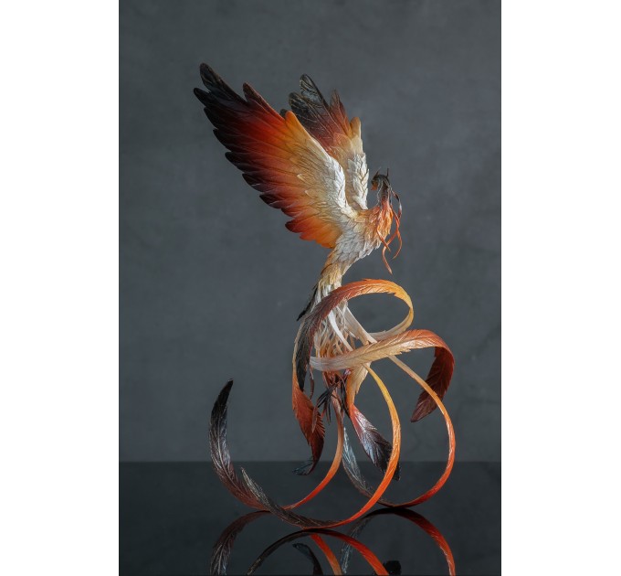 Handmade Phoenix Statue bird made of air clay. Fire bird