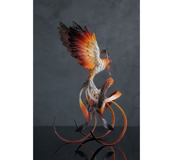 Handmade Phoenix Statue bird made of air clay. Fire bird