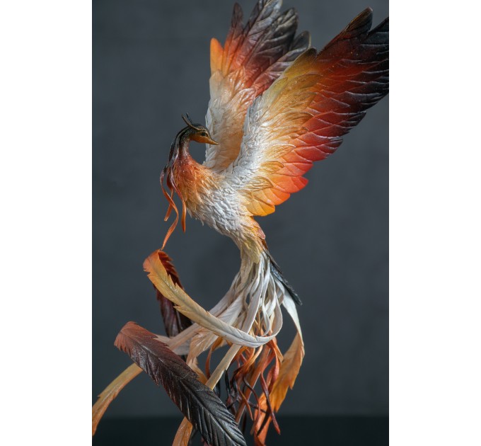 Handmade Phoenix Statue bird made of air clay. Fire bird