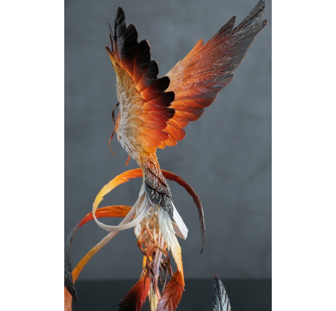 Handmade Phoenix Statue bird made of air clay. Fire bird