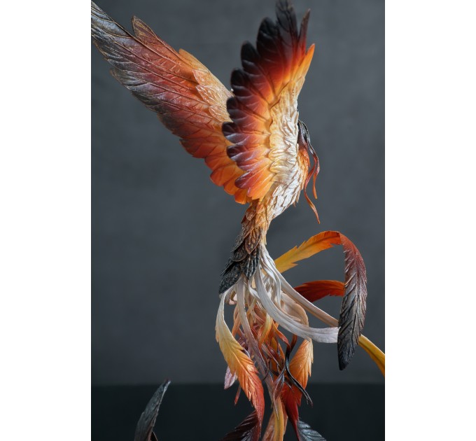 Handmade Phoenix Statue bird made of air clay. Fire bird