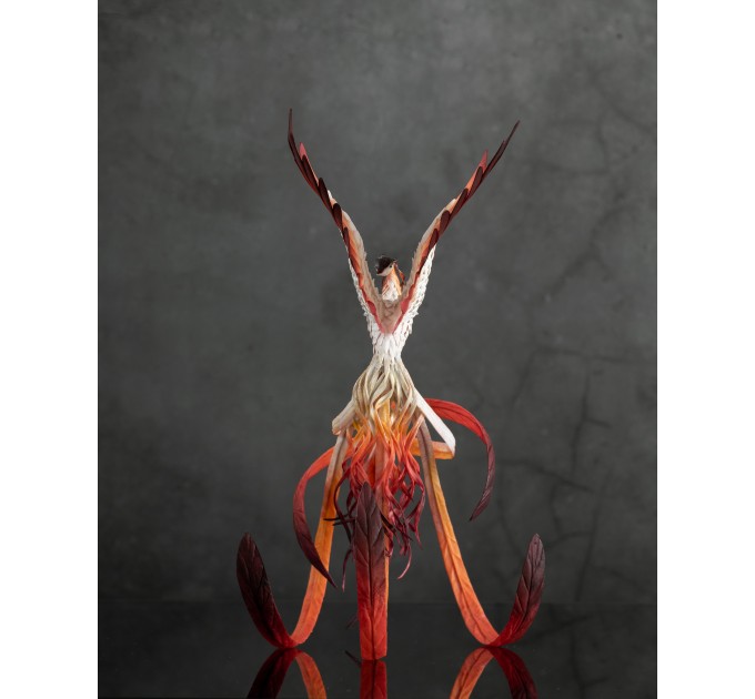 Handmade Phoenix Statue bird made of air clay. Fire bird