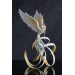 Handmade Phoenix Statue bird made of air clay. White and gold bird