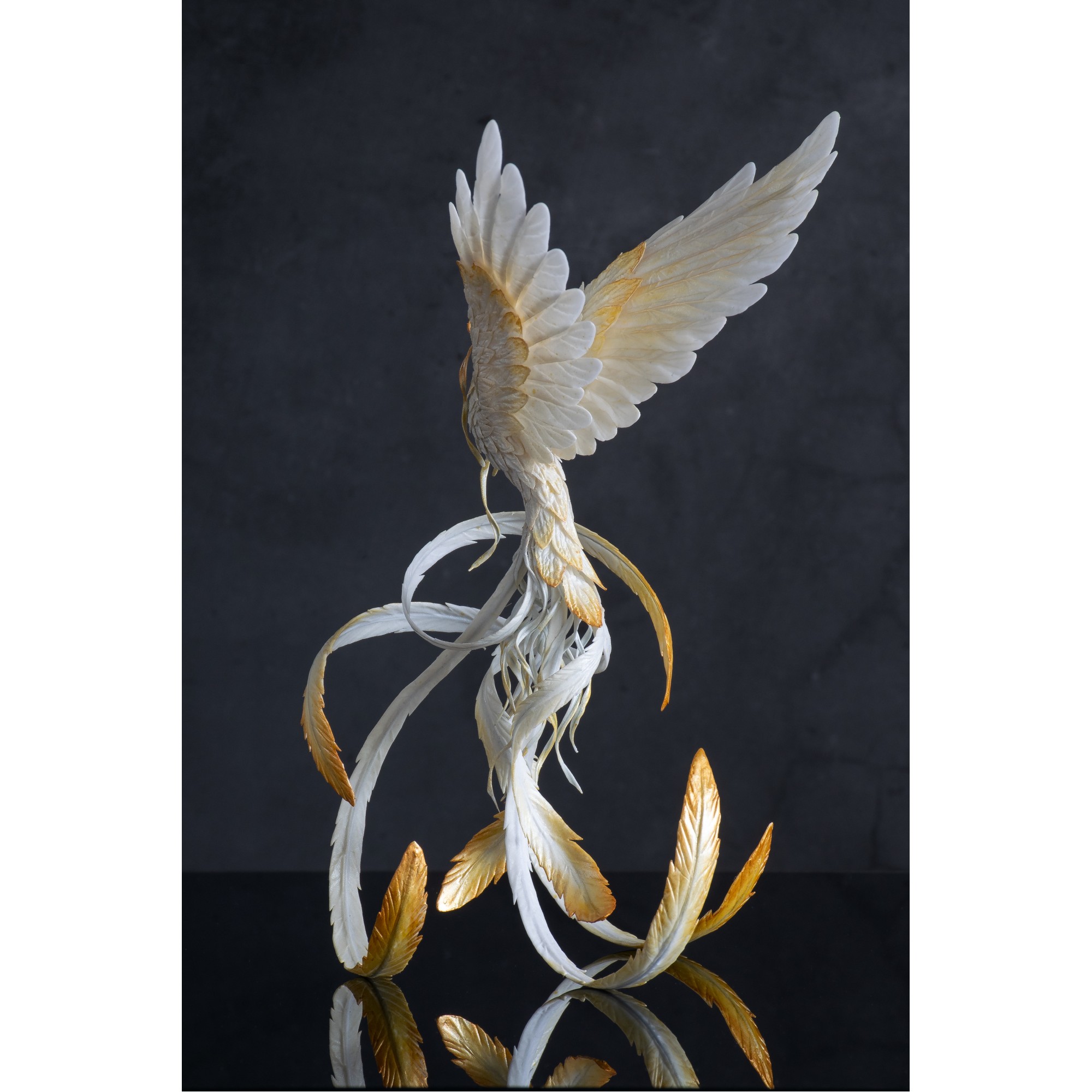 Collectible Handmade Phoenix Statue bird. White and gold bird