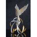 Handmade Phoenix Statue bird made of air clay. White and gold bird