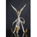 Handmade Phoenix Statue bird made of air clay. White and gold bird