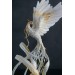 Handmade Phoenix Statue bird made of air clay. White and gold bird