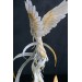 Handmade Phoenix Statue bird made of air clay. White and gold bird