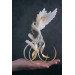 Handmade Phoenix Statue bird made of air clay. White and gold bird