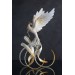 Handmade Phoenix Statue bird made of air clay. White and gold bird