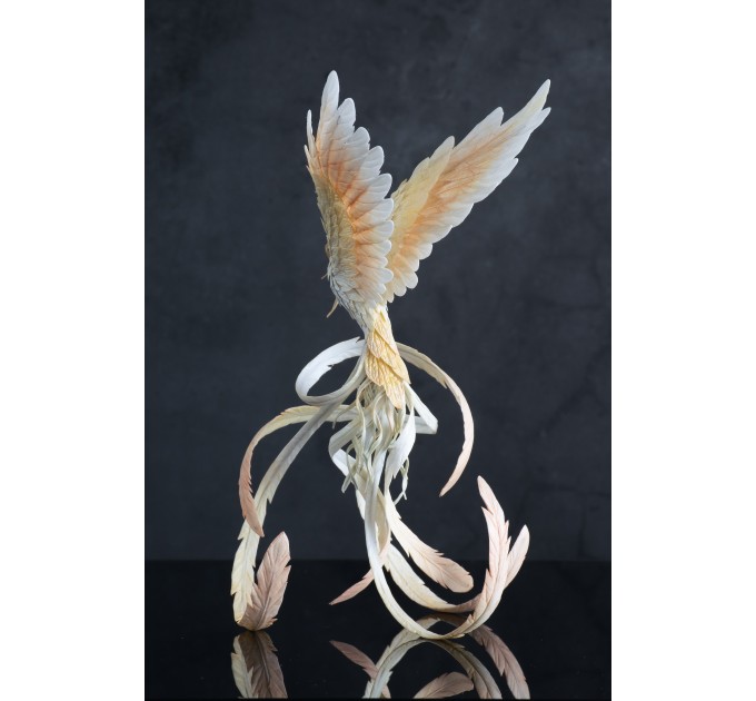 Handmade Phoenix Statue bird made of air clay. White bird