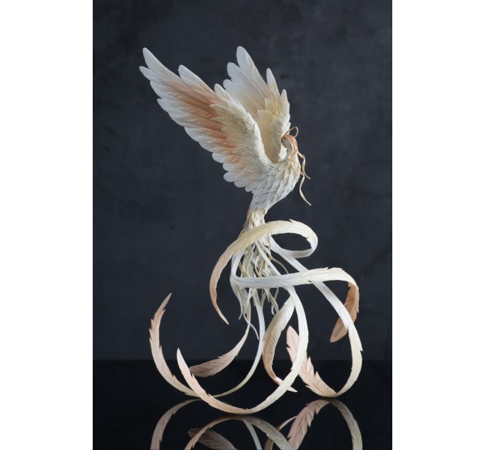 Handmade Phoenix Statue bird made of air clay. White bird