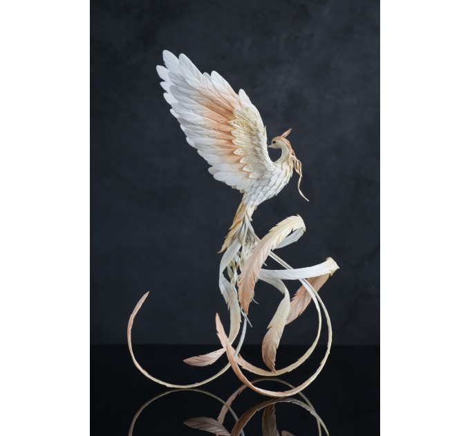 Handmade Phoenix Statue bird made of air clay. White bird