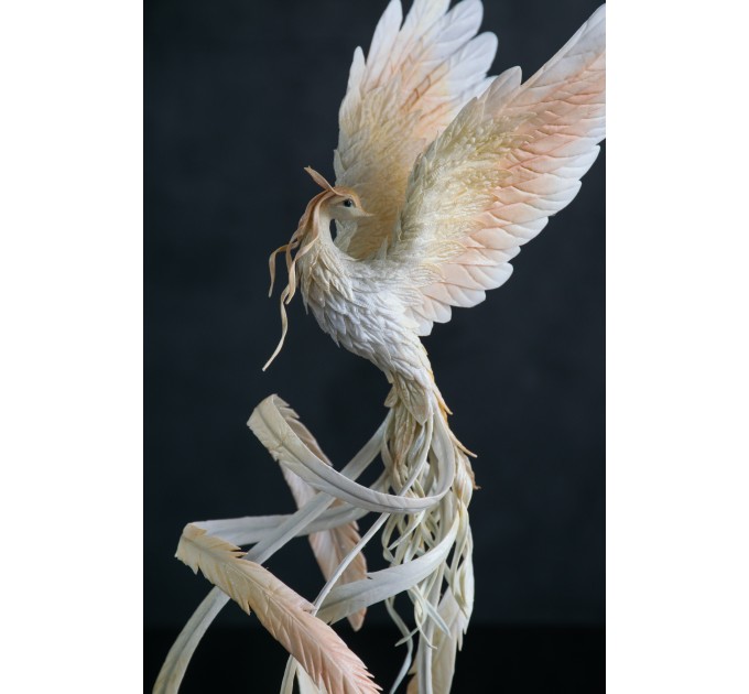 Handmade Phoenix Statue bird made of air clay. White bird