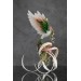 Handmade Phoenix Statue bird made of clay. Pink and green bird