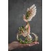 Handmade Phoenix Statue bird made of clay. Pink and green bird