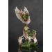 Handmade Phoenix Statue bird made of clay. Pink and green bird