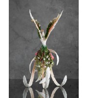 Handmade Phoenix Statue bird made of clay. Pink and green bird