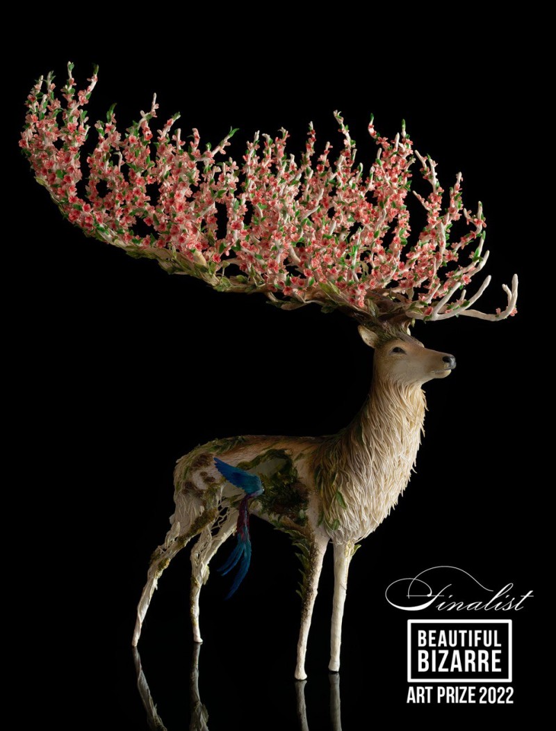 Forest stag statue with sacura by handmade 