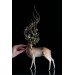 Deer with white roses. Handmade fantasy sculpture made of air clay. OOAK 