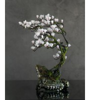 Frog with magnolia tree. Handmade fantasy sculpture made of air clay. OOAK 