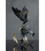 Handmade Phoenix Statue bird made of air clay. Black and gold bird