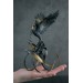 Handmade Phoenix Statue bird made of air clay. Black and gold bird