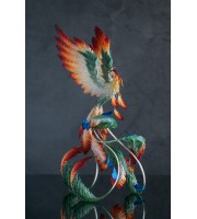 Phoenix Statue bird with blue butterfly made of air clay. Fire bird