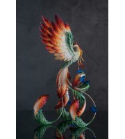 Phoenix Statue bird with blue butterfly made of air clay. Fire bird