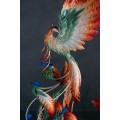 Phoenix Statue bird with blue butterfly made of air clay. Fire bird